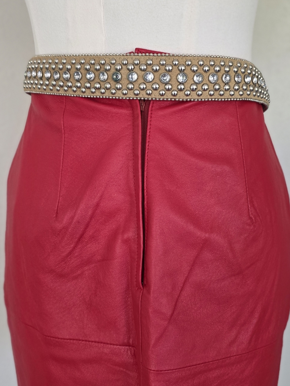 Vintage Western Studded Leather Belt Rhinestone Silver Buckle Boho Y2K S/M - Picture 9 of 11